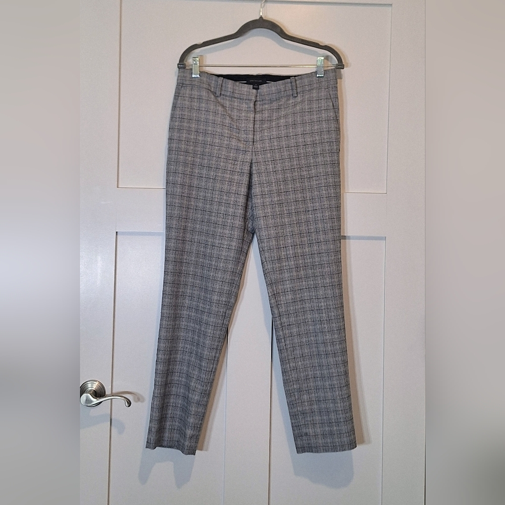 Ann Taylor Plaid Ankle Pants Stretch Gray Size 10 Front & Back Pockets